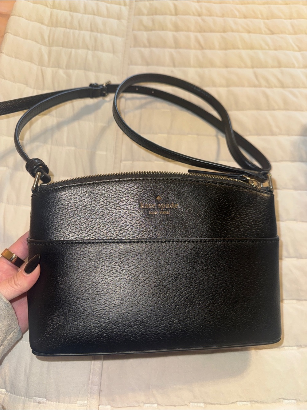 kate spade Black Pebbled Leather Crossbody with Gold Logo